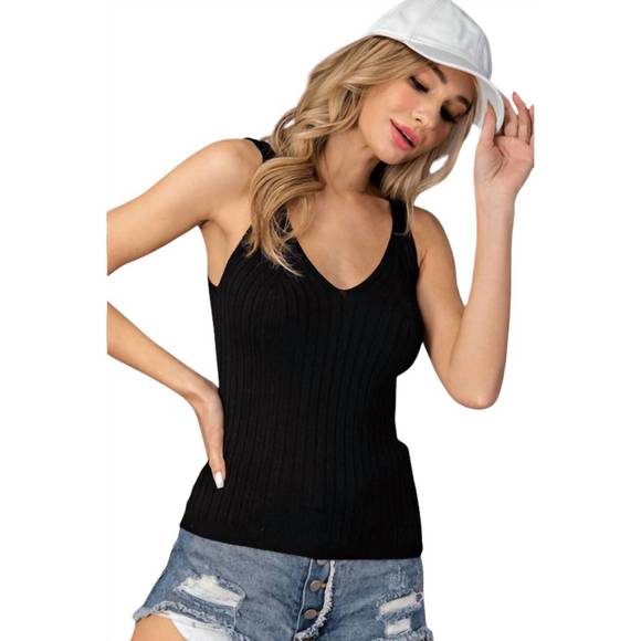 NEW EE:SOME ribbed v neck tank top - plus in black - Picture 3 of 3
